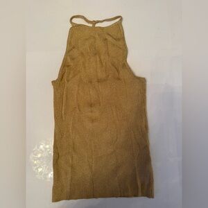 INTERMIX Vivien Gold Ribbed Knit Halter Top